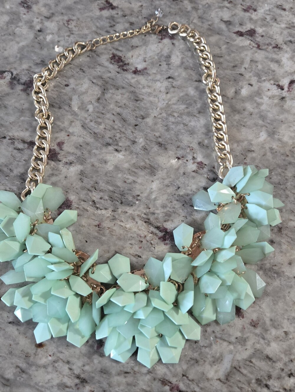 Gold Chain Mint Cluster Statement Necklace